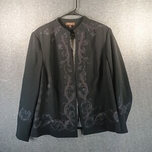 Tesori‎ Mandarin/Nehru Blazer Women 16W Plus Size Black Embroidered Fancy Unique